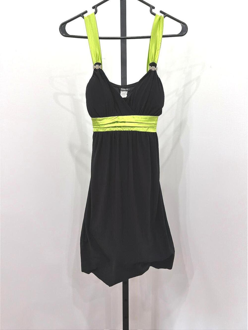 y2k Taboo Black and Neon Green Colorblock Empire Waist Dress Size L